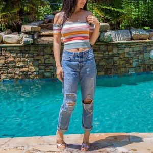 Stripe off shoulder crop top